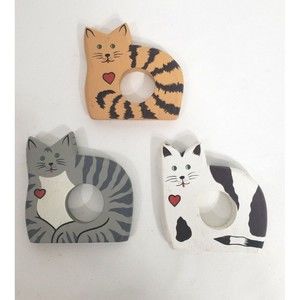 Knobler 3 Hand Painted Wooden Cat Napkin Holders Cat Lover
